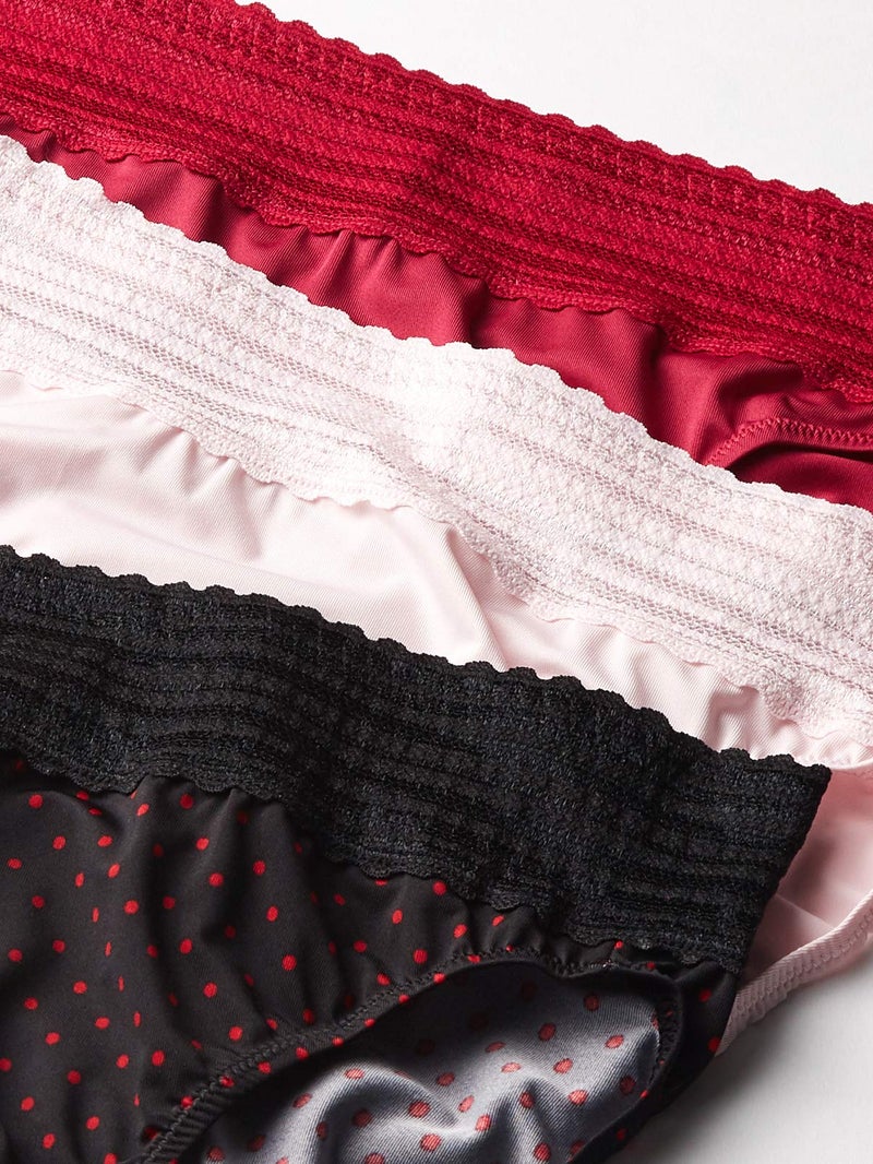 Warner's womens Blissful Benefits No Muffin Top Micro Hi-cut Panties With Lace Multipack Underwear, Lk/Sangria/Black W/ Ladybug Dot Print, 3X-Large US - Image 3